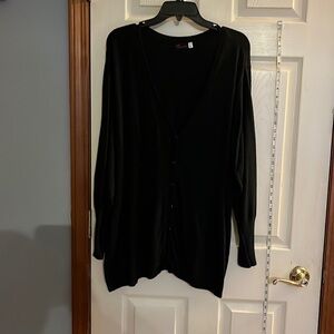 Torrid-women size 3-black button-down V-neck cardigan. 87% rayon, 13% nylon.